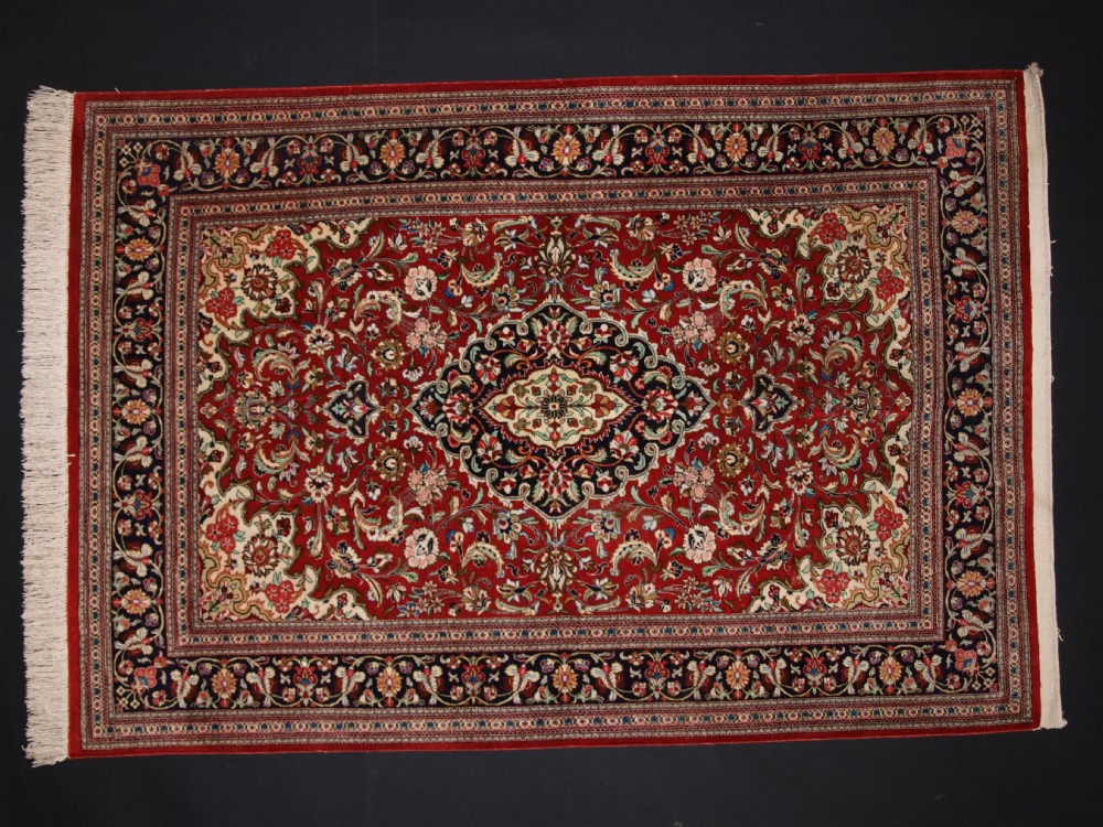 fine old persian qum silk rug with floral design about 40 years old