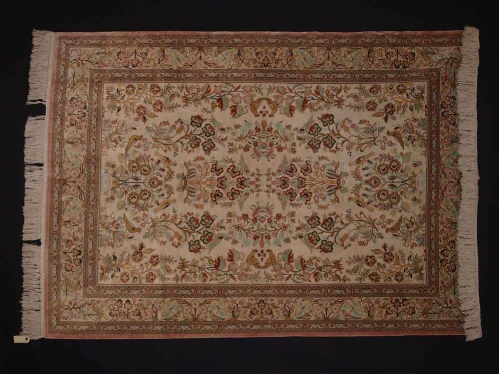 outstanding persian qum silk rug with garden design one of a pair about 50 years old
