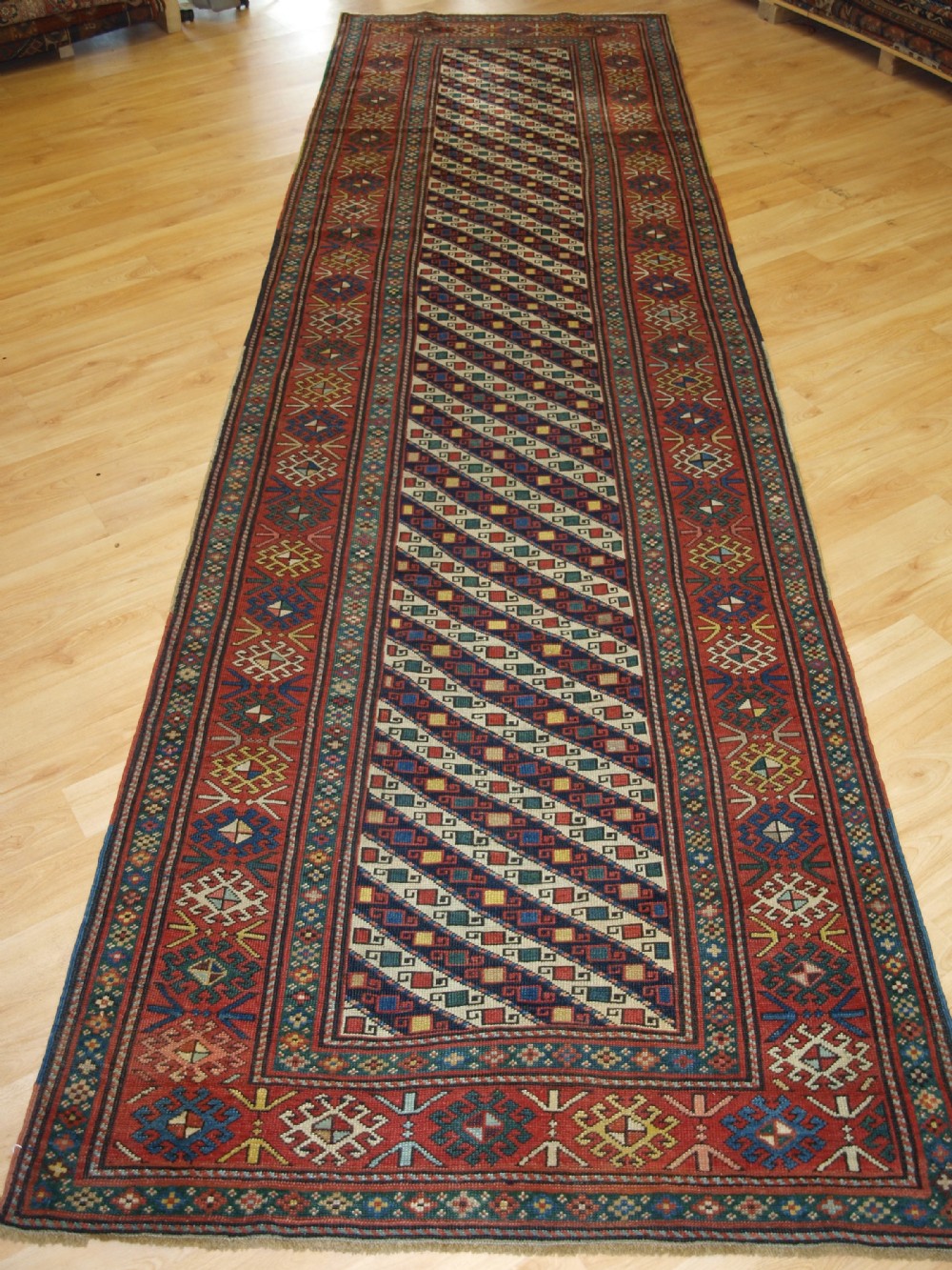 antique caucasian shirvan runner eastern caucasus stripe design with great colour circa 1890