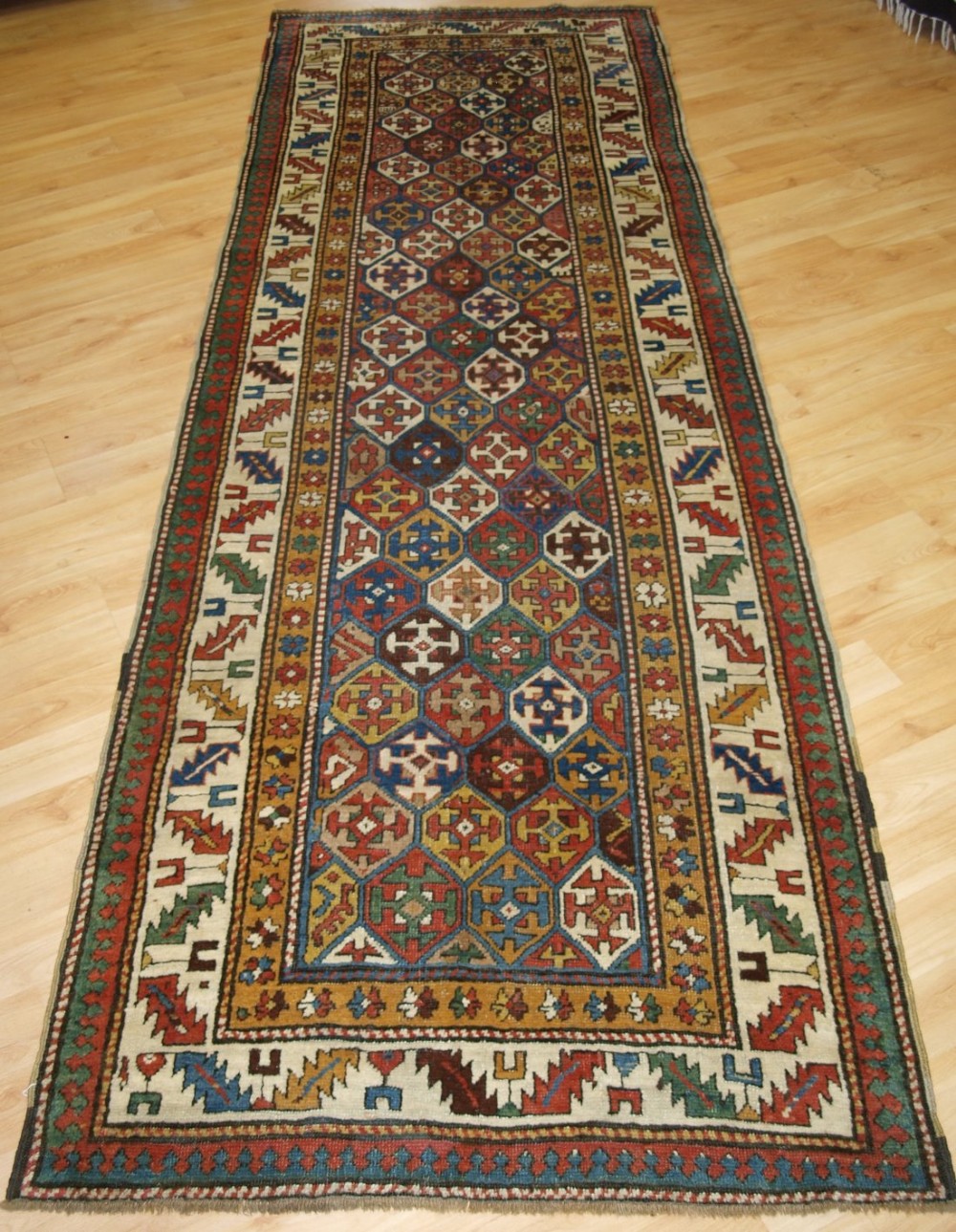 antique caucasian shirvan runner with lattice design circa 1880