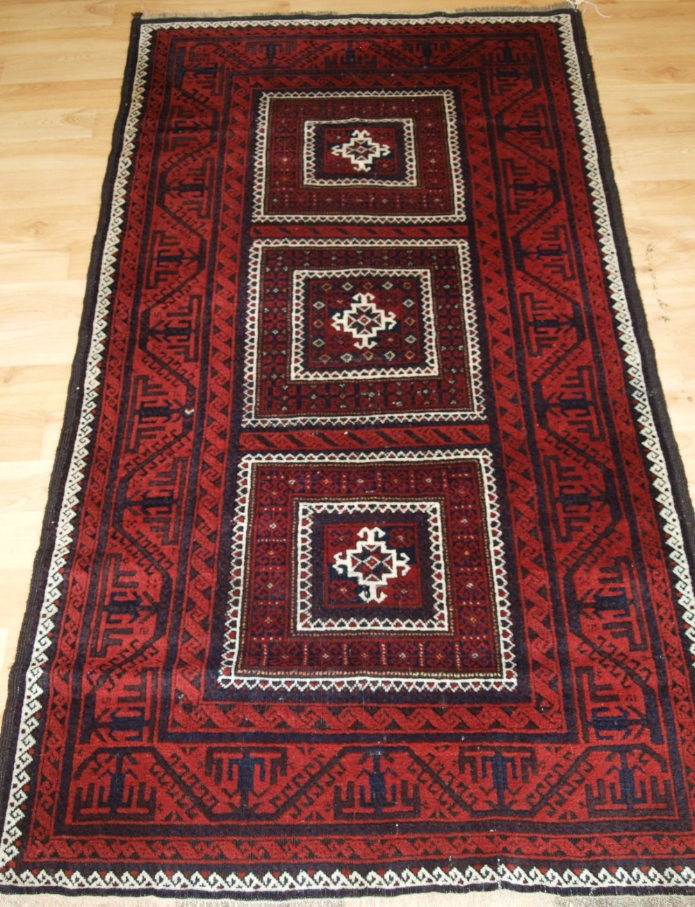 antique baluch rug compartment design great colour condition circa 1900