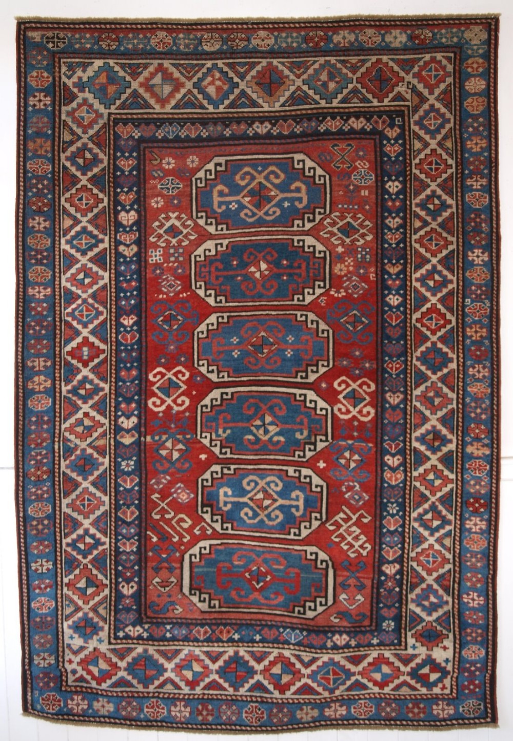 antique caucasian moghan kazak rug with octagon design great colour 2nd half 19th century