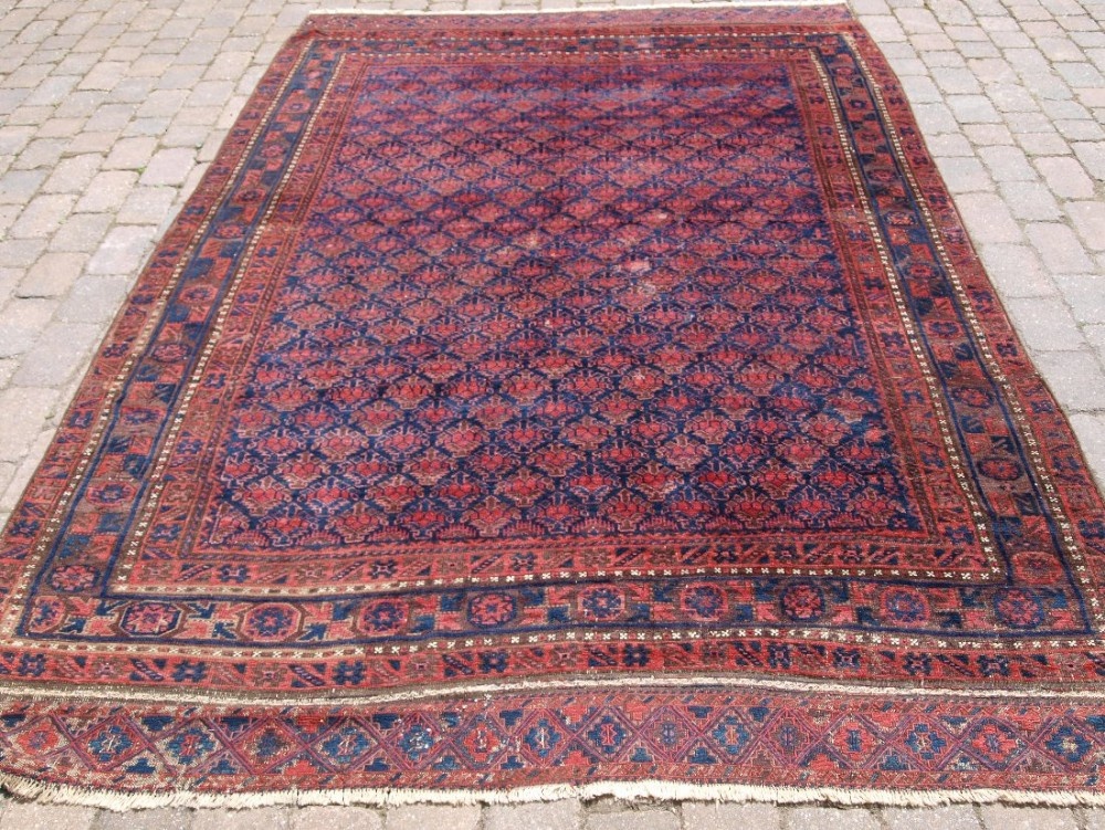 antique timuri baluch main carpet excellent colour unusual shrub design 2nd half 19th century