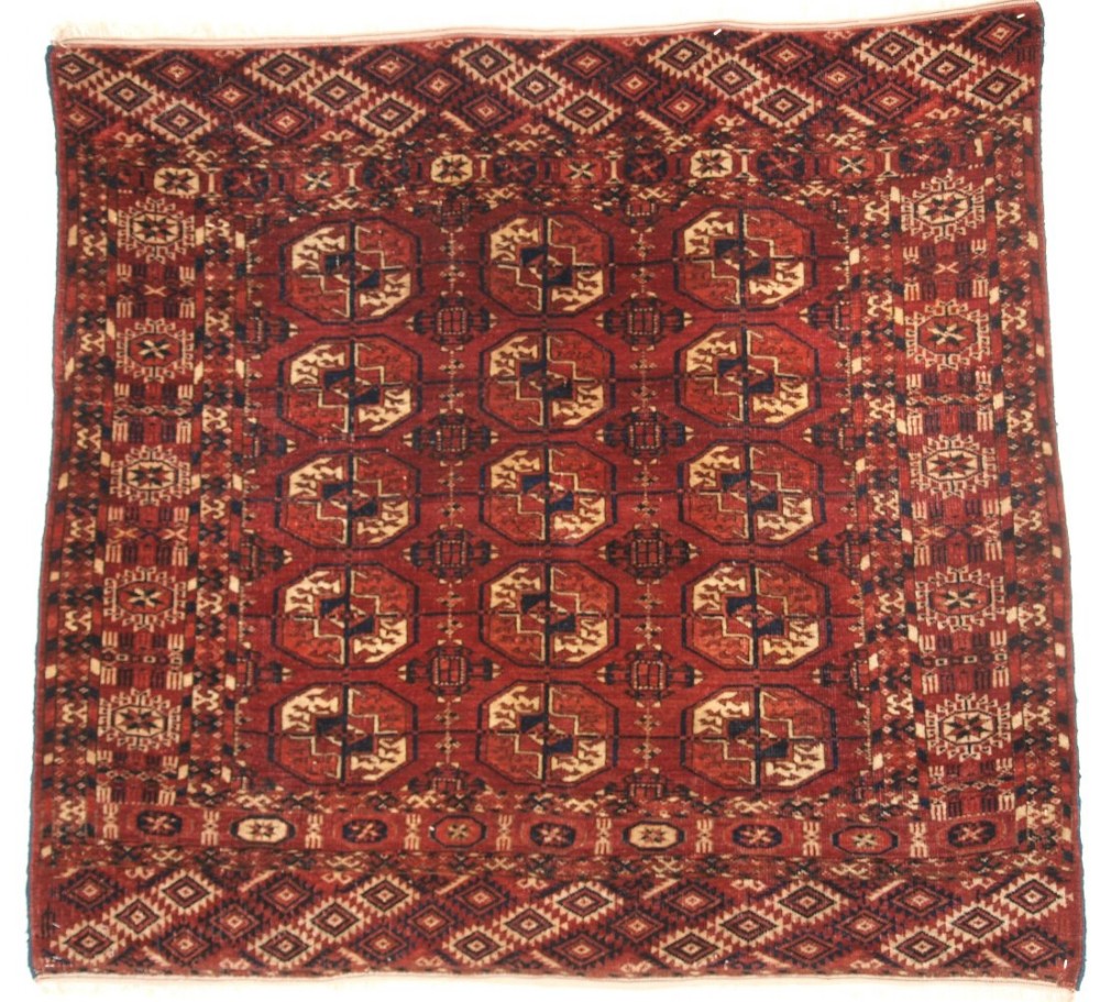 antique tekke turkmen rug small size with superb colour velvet like feel circa 1900