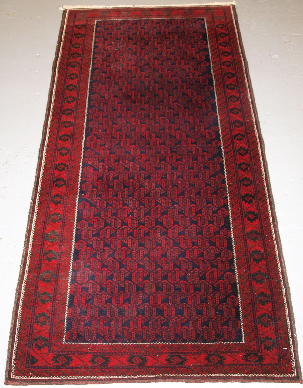 old afghan baluch rug very fine weave repeat botheh design circa 1950