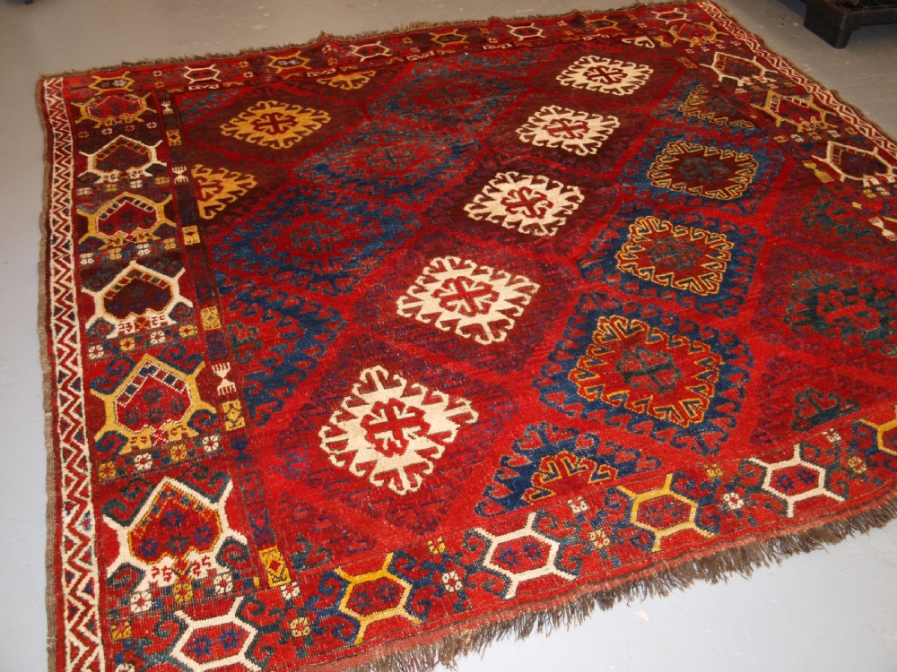 very rare small main carpet central asian kirghyz or turkmen mid 19th century or earlier