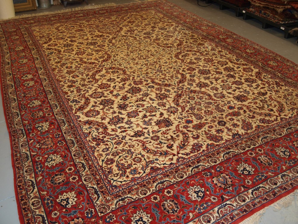 old persian isfahan carpet superb all over design very fine weave wool on silk foundation perfect condition circa 1950