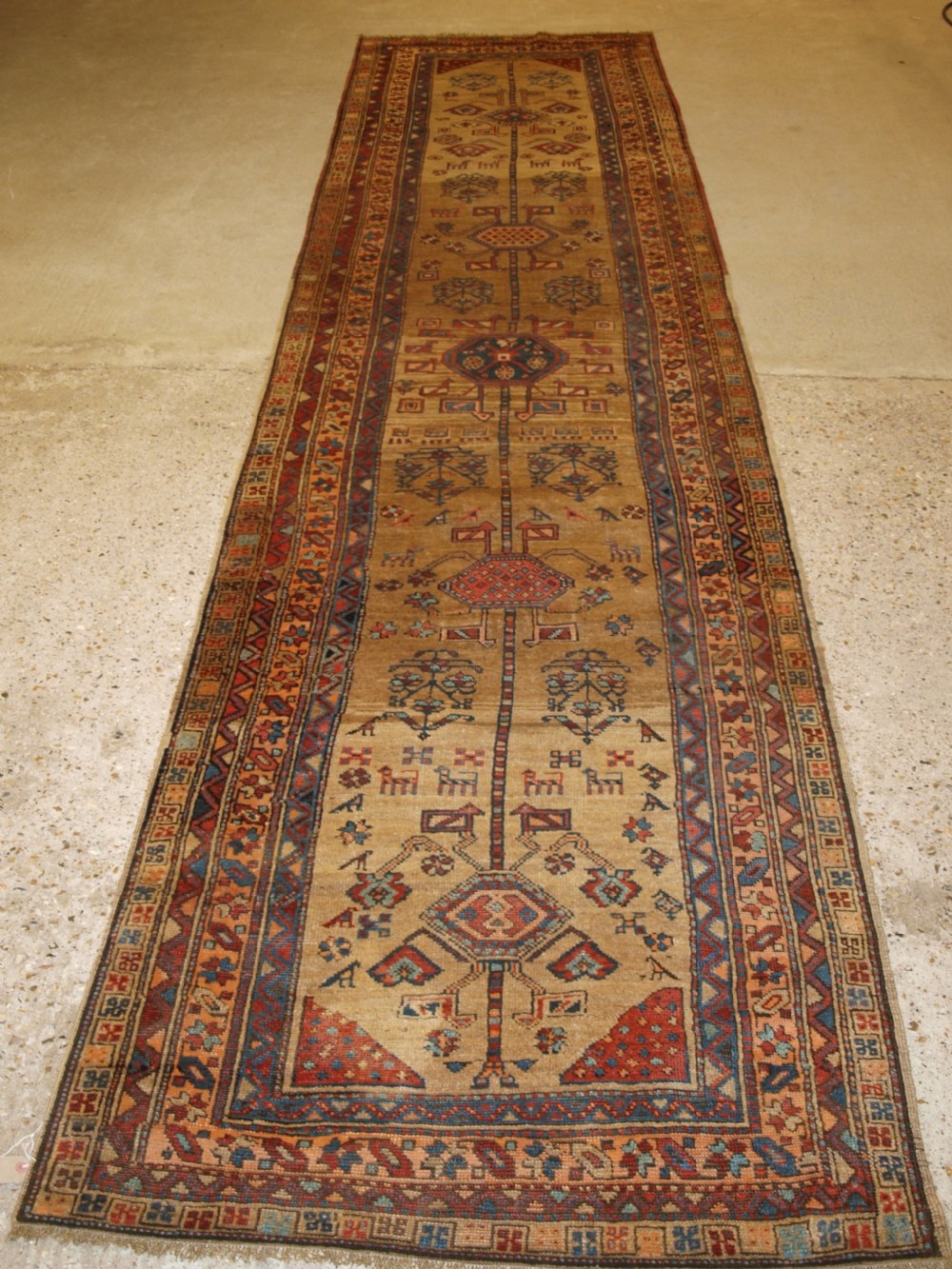 antique north west persian kurdish runner camel ground lots of animals circa 1900