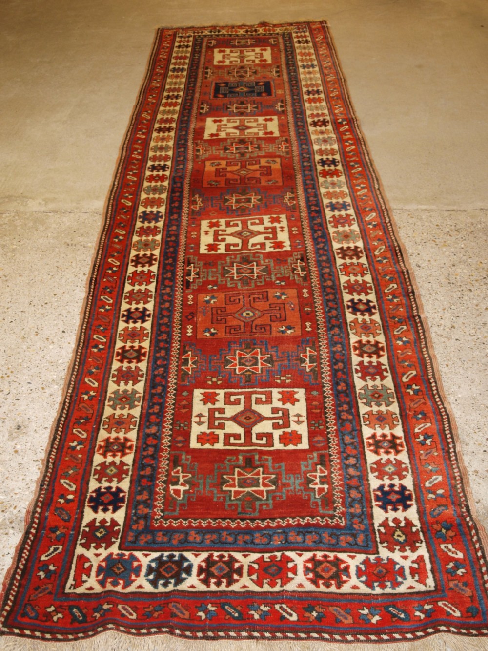 antique north persian kurdish runner with boxed medallion design circa 1900