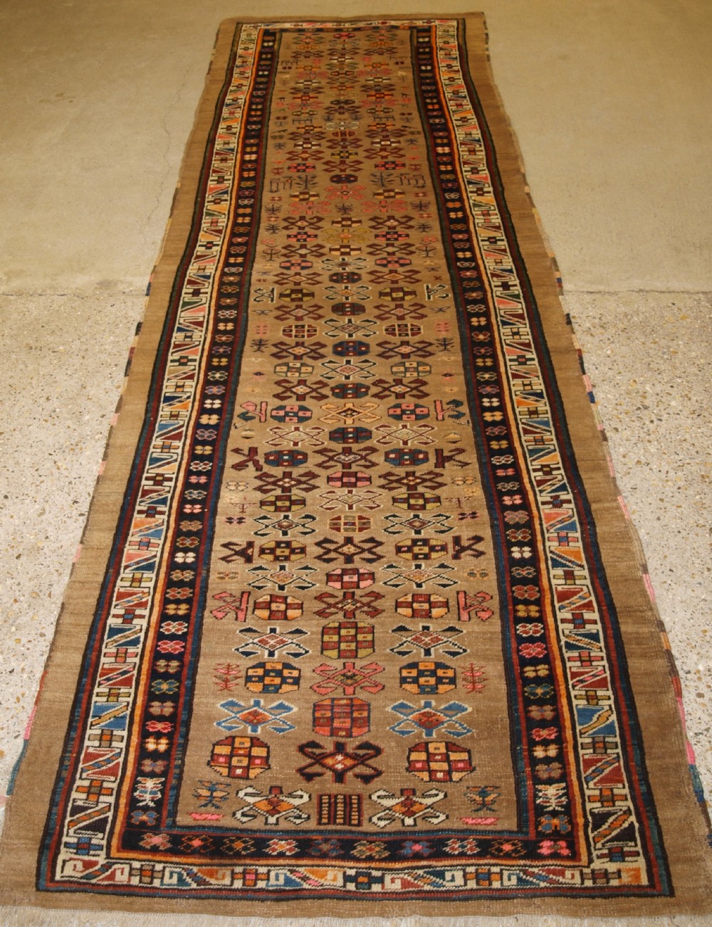 antique sarab runner camel wool ground with animals circa 1900