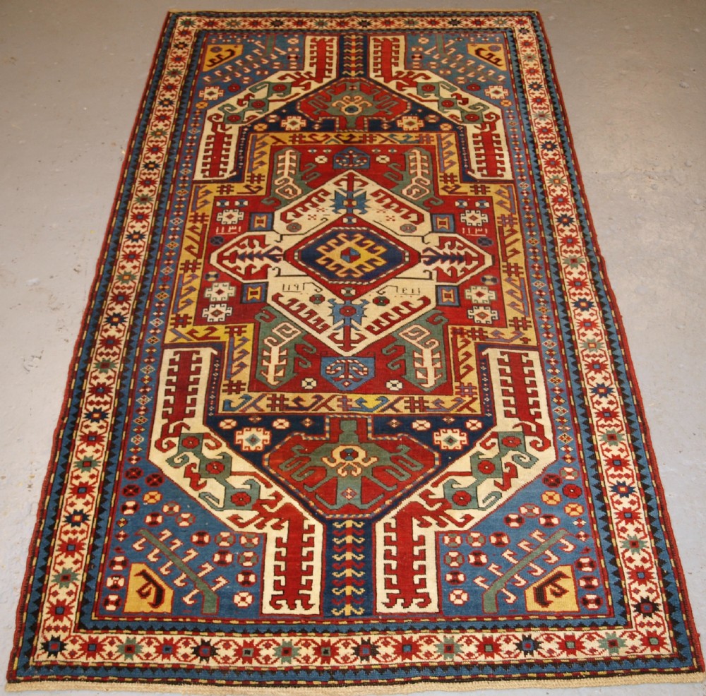 antique caucasian kasimusag rug classic design with superb colour dated 1893