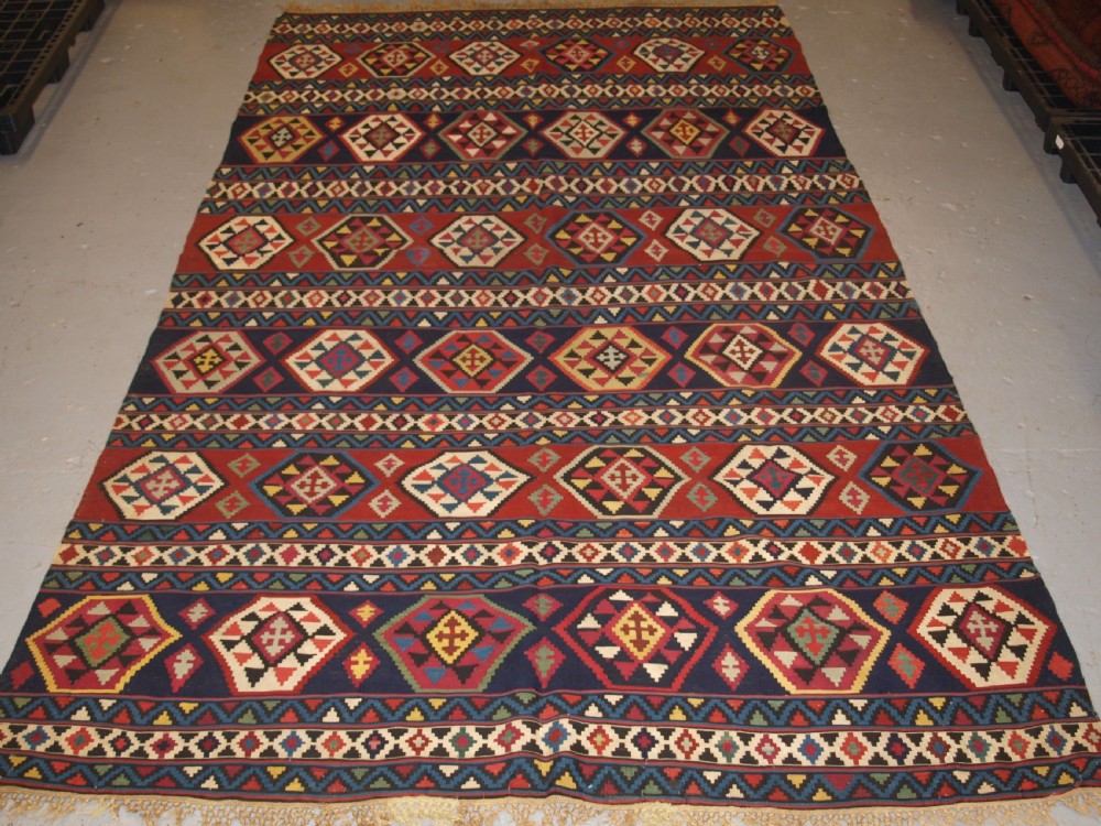 antique caucasian shirvan banded kilim of large size late 19th century