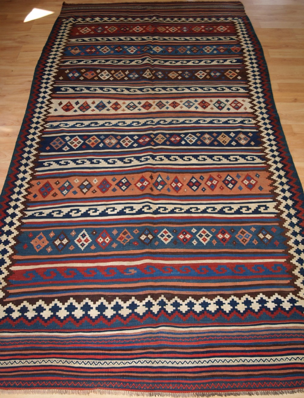 antique varamin region kilim with banded design circa 1900