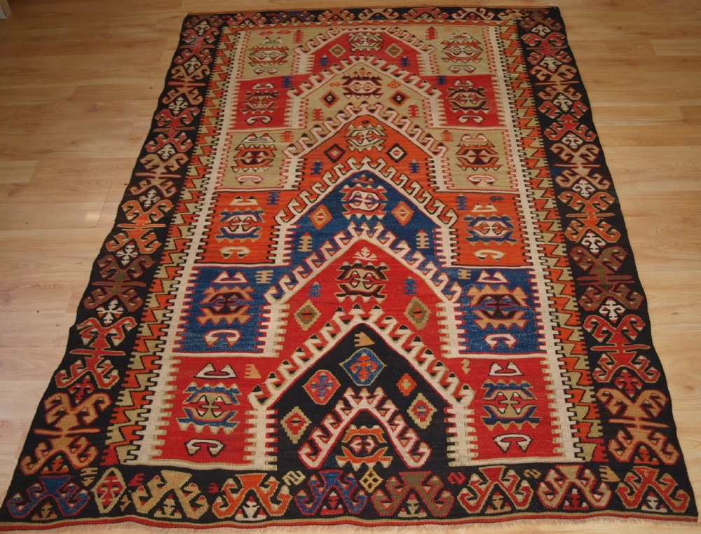 antique turkish konya region sivrihisar prayer kilim beautiful design circa 1900