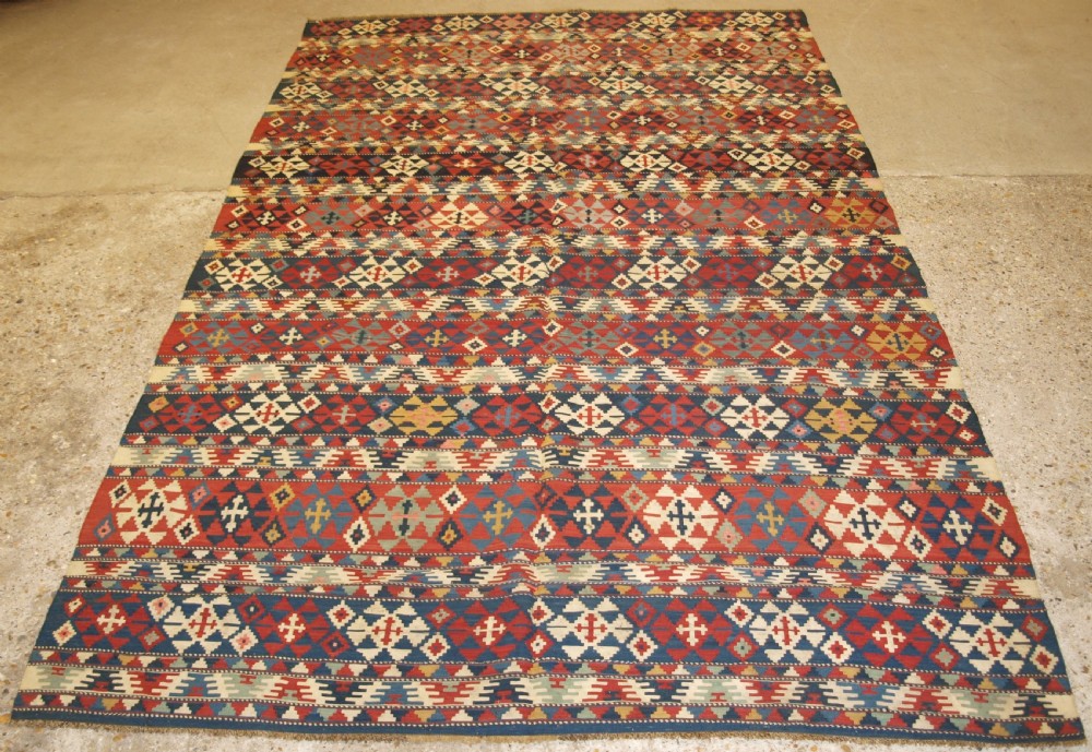antique south caucasian shirvan banded kilim of fine weave circa 1880