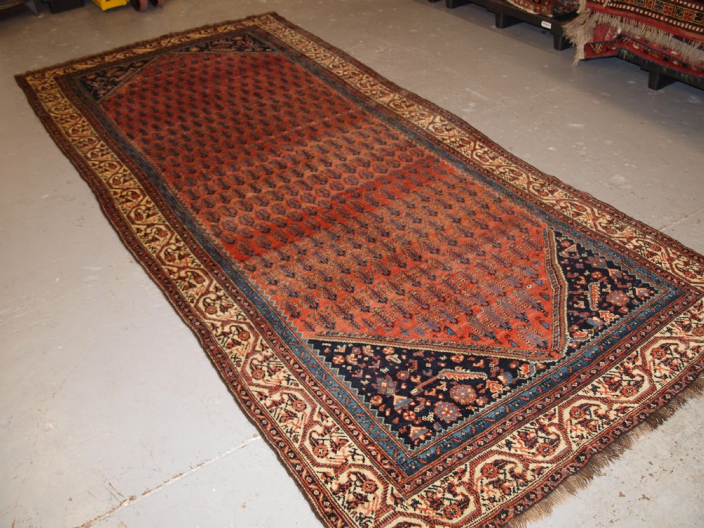 antique sarabent village kelleh long rug with shrub design circa 1900