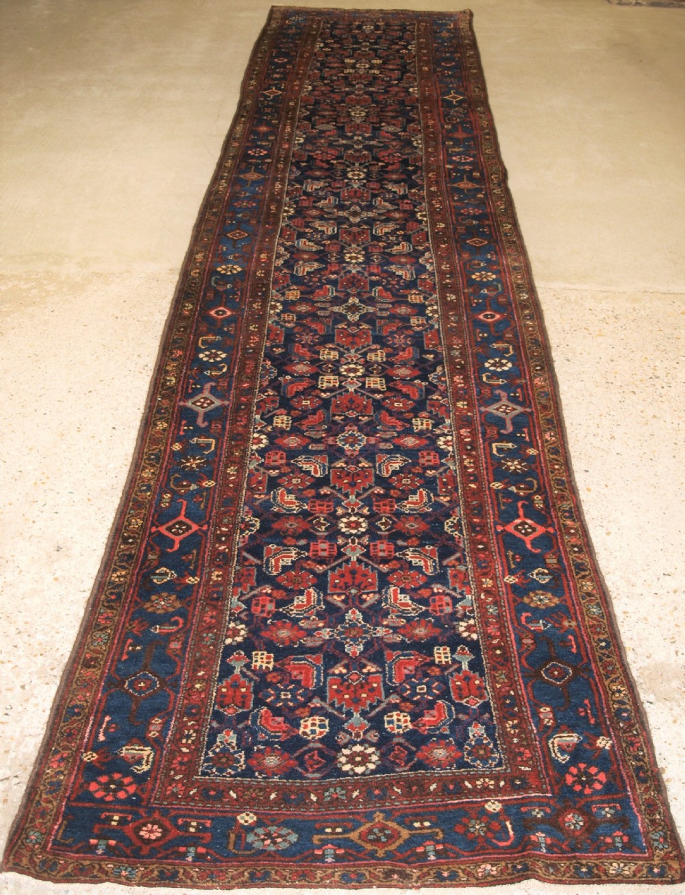 antique kurdish hamadan region runner all over herati design circa 1900