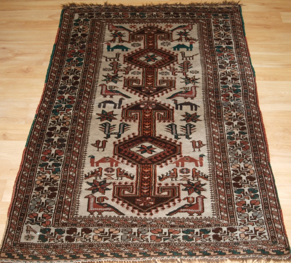 old kurdish village rug hooked medallions with animals circa 1920