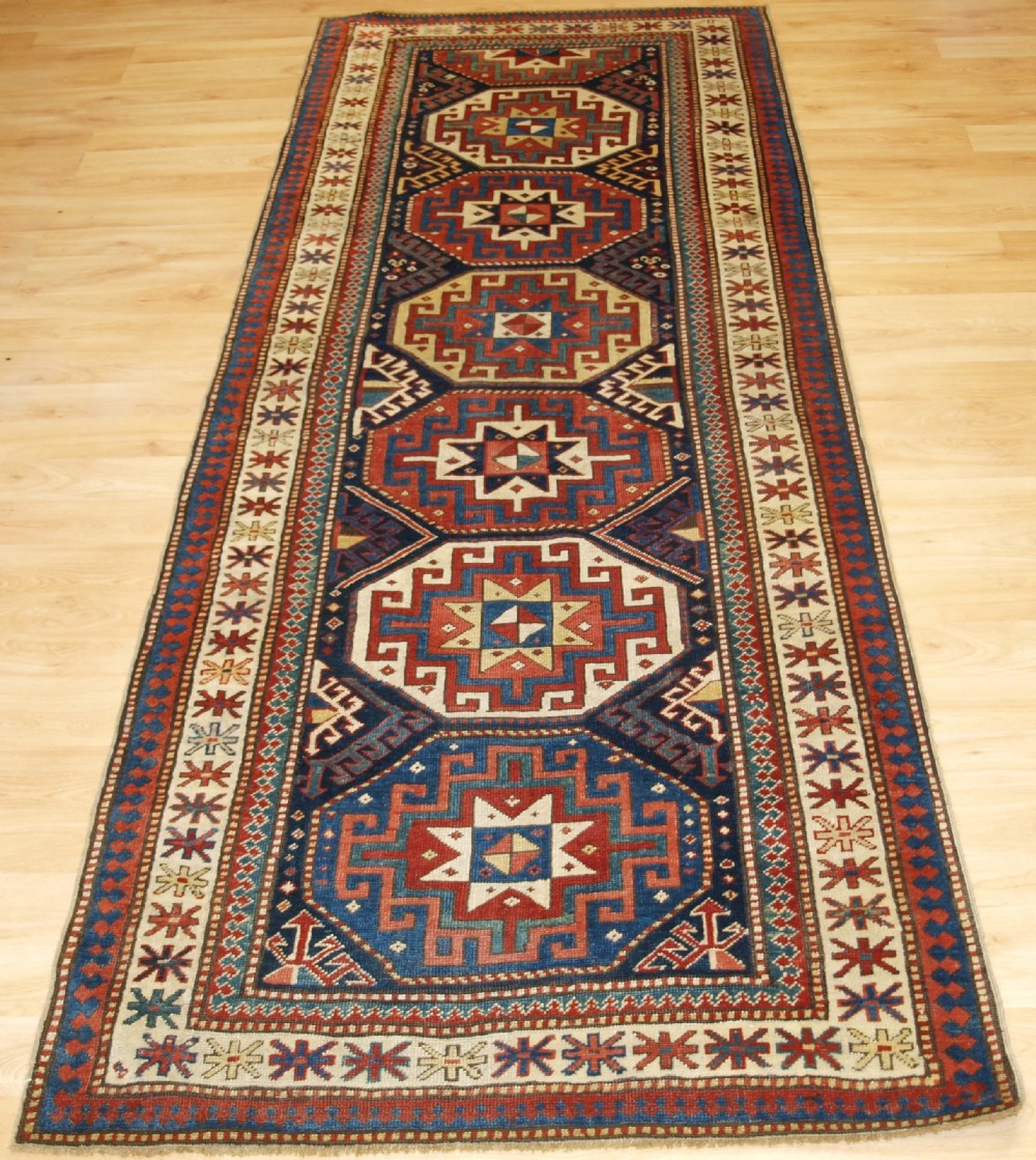 antique caucasian moghan kazak runner with memling gul design circa 1880