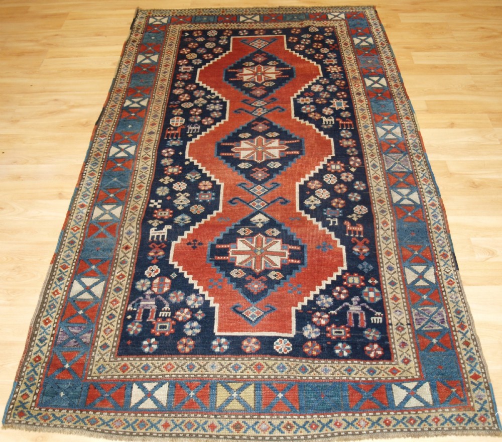 antique caucasian karabagh or armenian kazak rug people and animals circa 1900