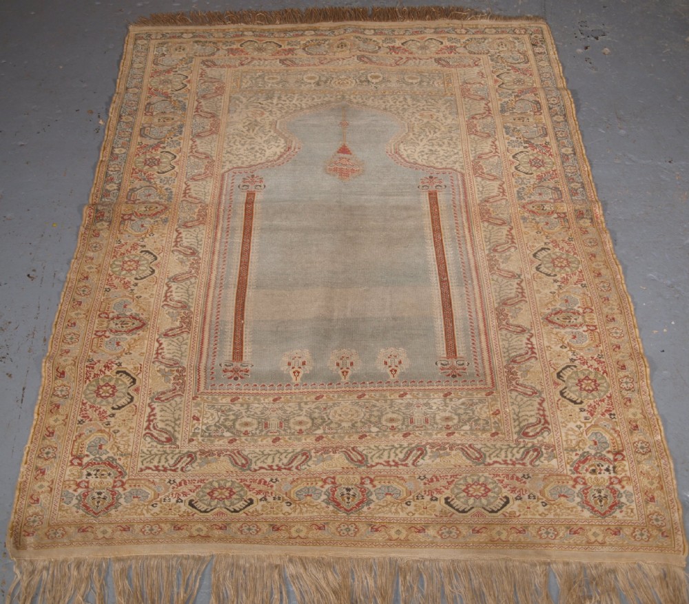antique turkish ghiordes prayer rug light blue field circa 18251850