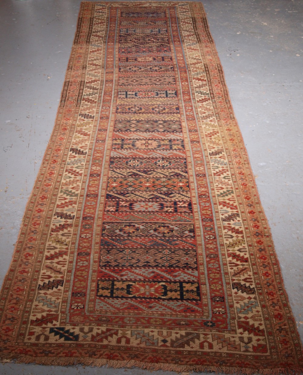 antique south caucasian kurdish runner of unusual design circa 1890