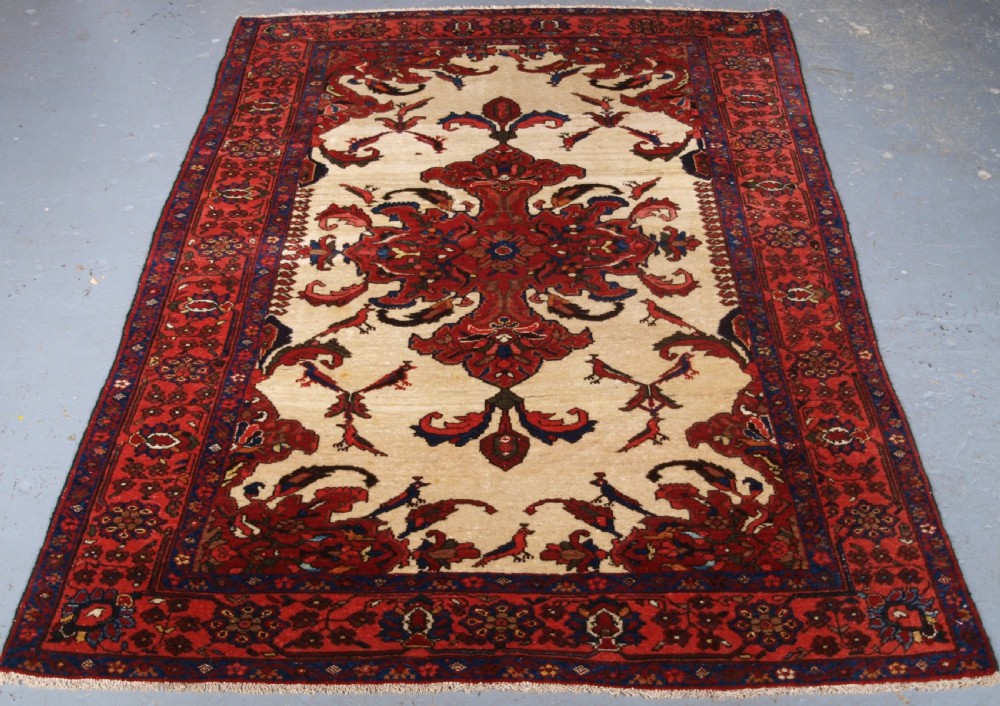 antique tafresh village rug of classic design with 21 birds circa 1920