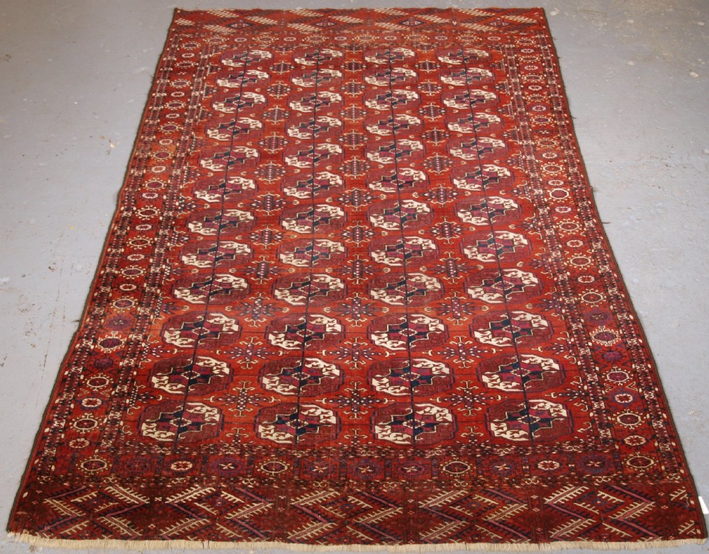 antique tekke turkmen rug very fine weave cotton in guls circa 1880
