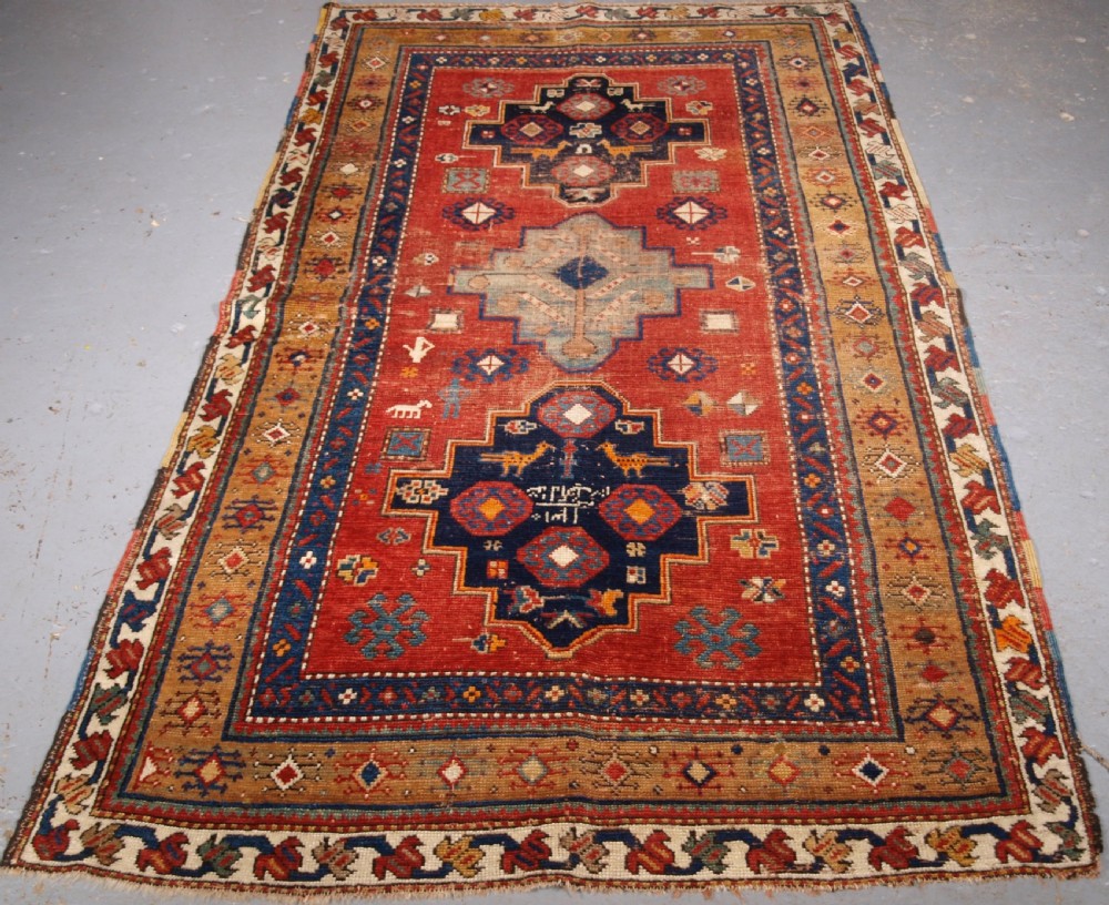 antique caucasian triple medallion kazak dated 1310 1892 with inscription