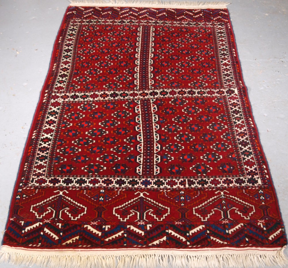old yomut turkmen rug of ensi design good furnishing rug circa 1930