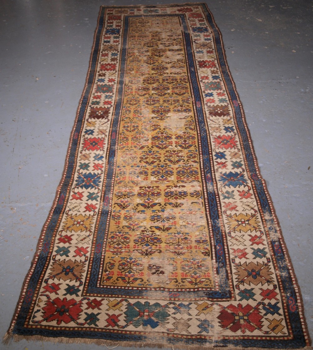 antique south caucasian or kurdish village runner yellow ground circa 1880