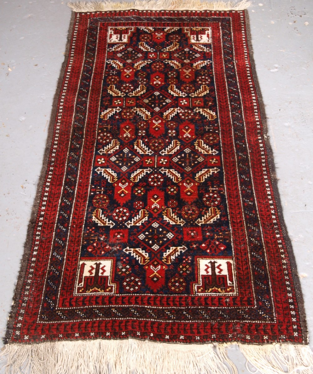 antique salar khani baluch rug repeat herati design circa 1900
