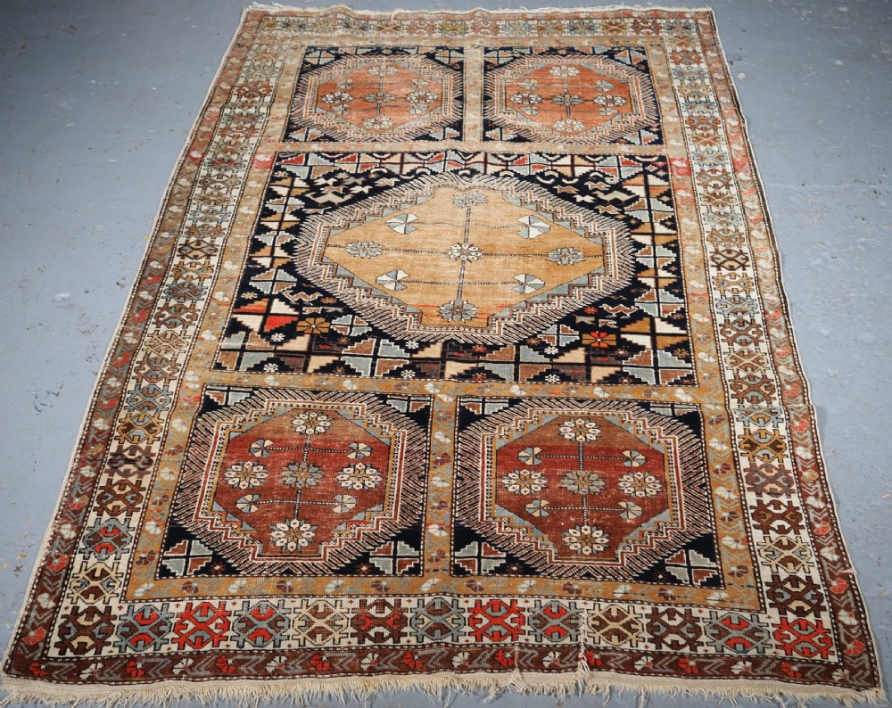 antique caucasian khila rug interesting design as found circa 1900