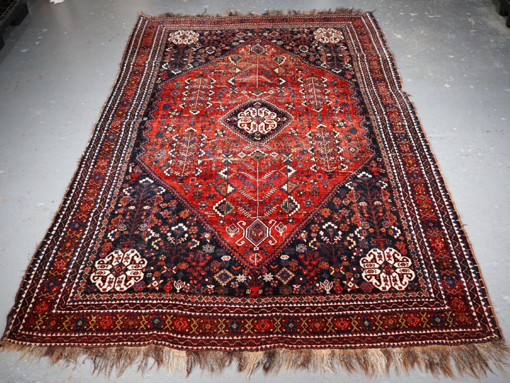 antique abedeh rug tribal design some heavy wear circa 190020
