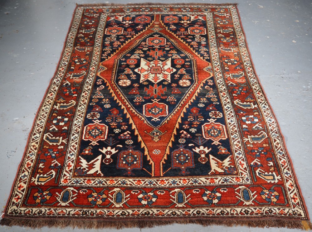 antique kurdish rug with single medallion design circa 1900