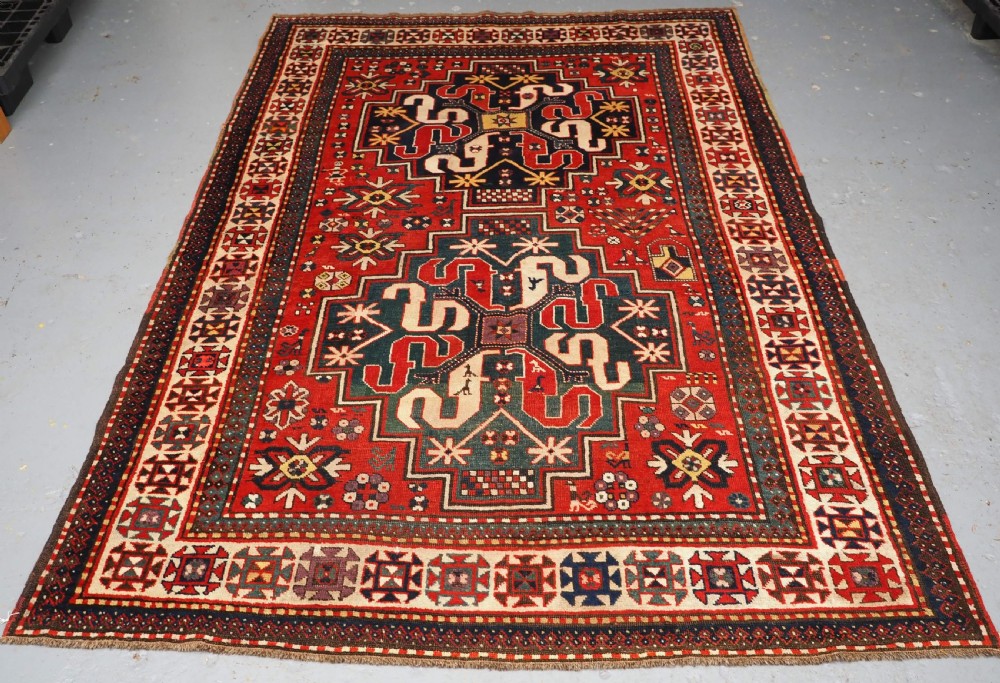 antique caucasian cloud band kazak rug great condition circa 1900