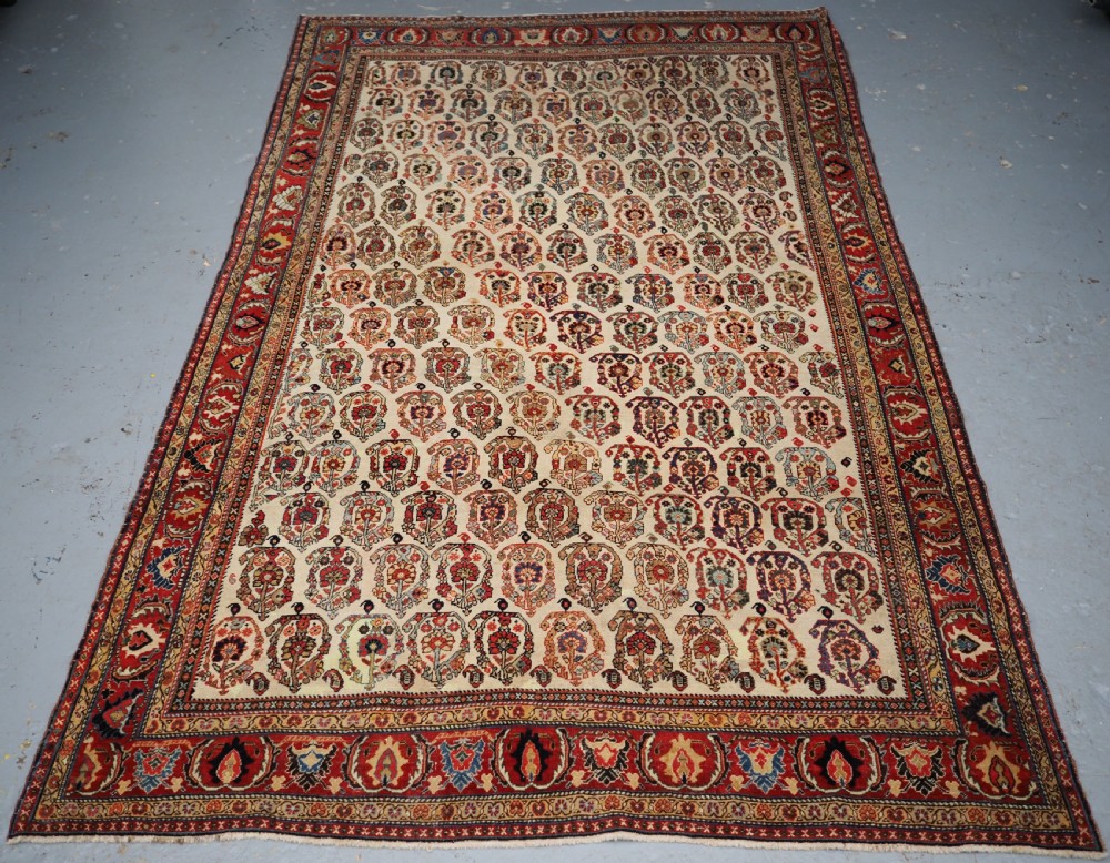 antique tribal qashqai kashkuli rug scarce ivory ground with boteh circa 187080
