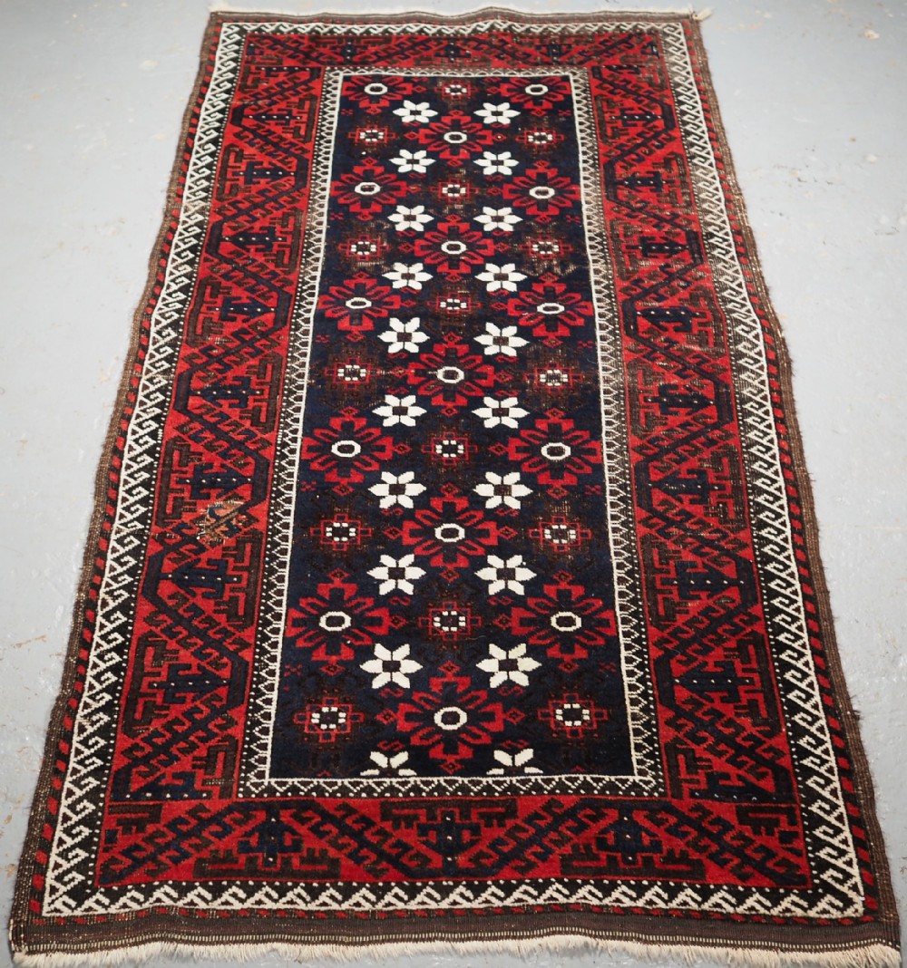 antique baluch rug with mina khani design circa 1900