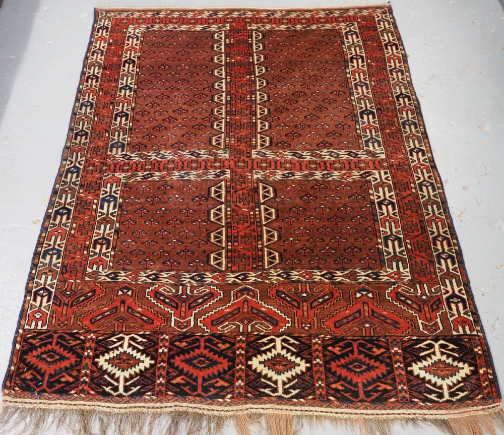 antique yomut turkmen ensi with well drawn elem panels circa 1880