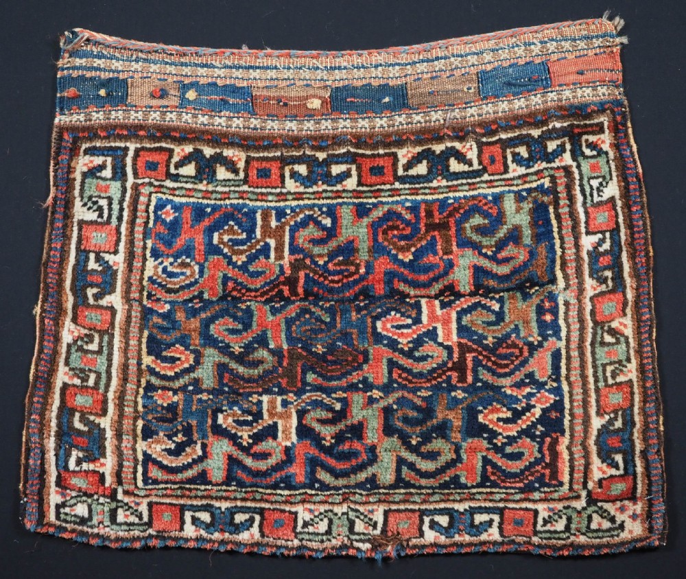antique kurdish saddle bag face with unusual design circa 1900