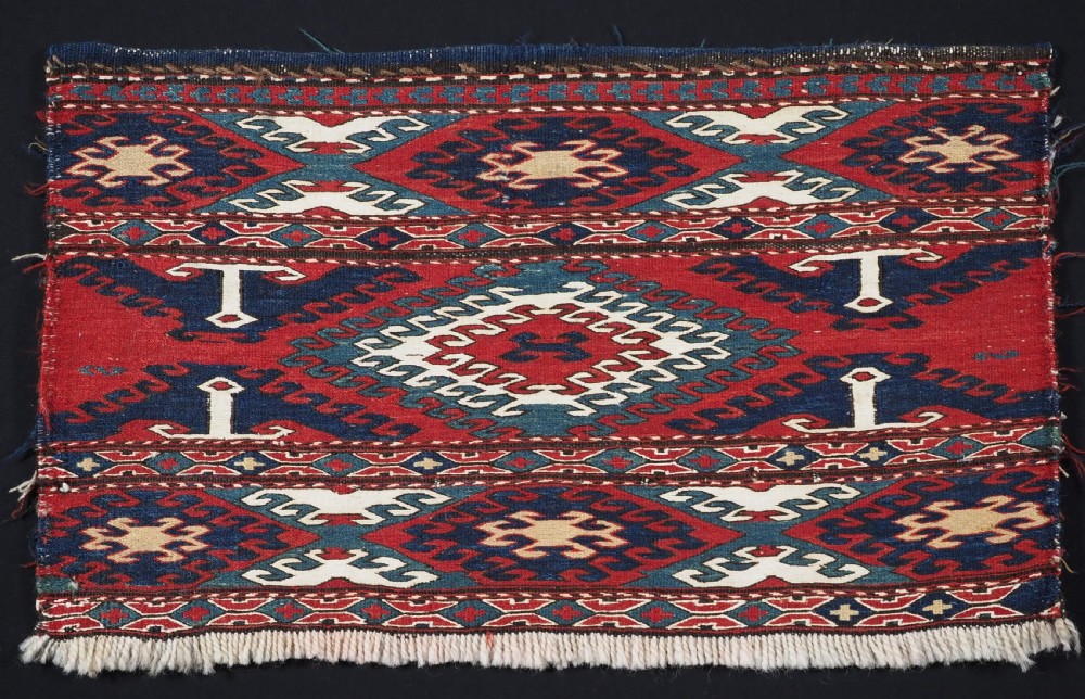 antique caucasian or shahsavan mafrash panel in soumak technique circa 1890