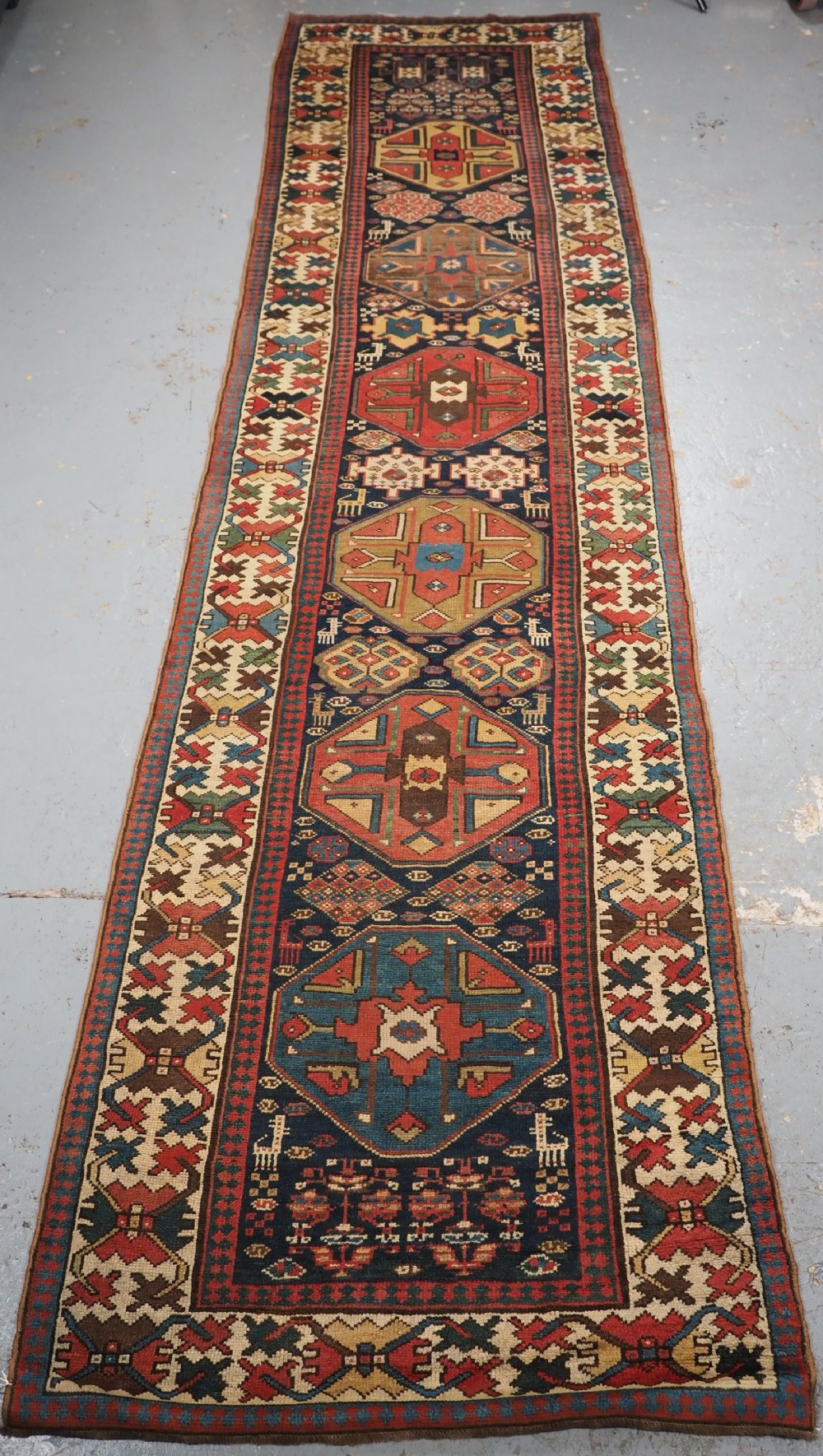 antique south caucasian or kurdish runner superb design circa 1890
