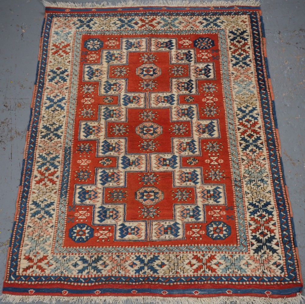 old turkish bergama rug with traditional design about 30 years old