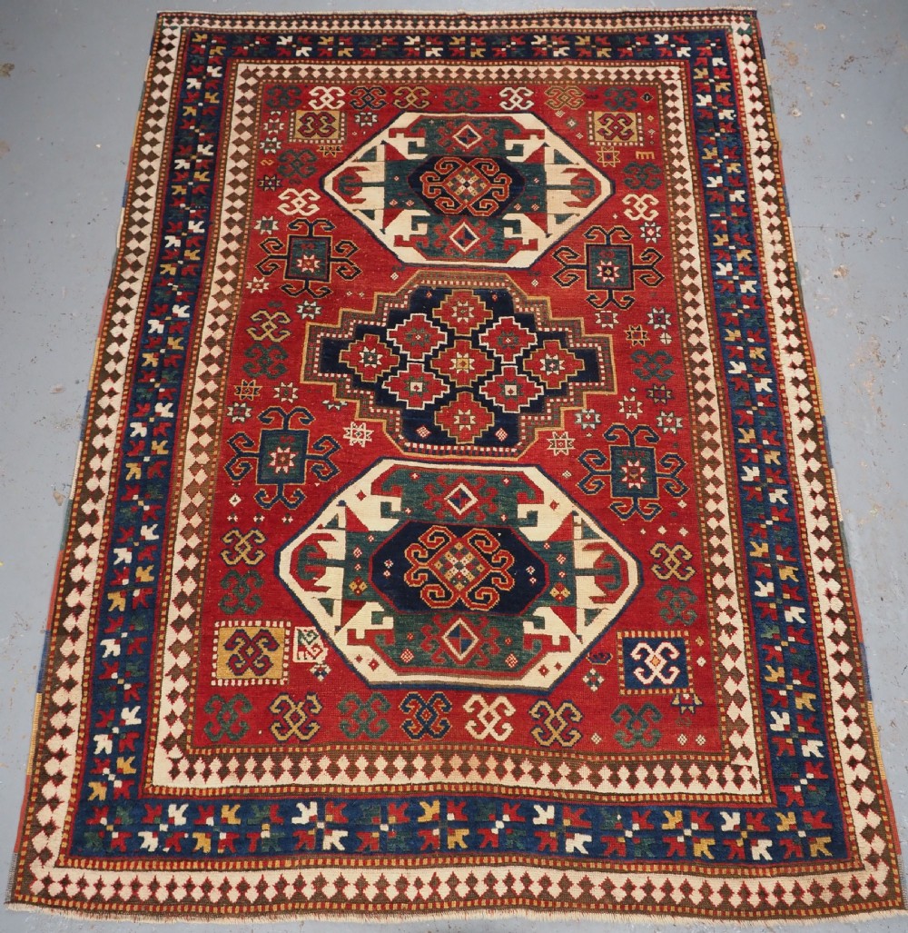 antique caucasian triple medallion kazak rug classic design 2nd half 19th century