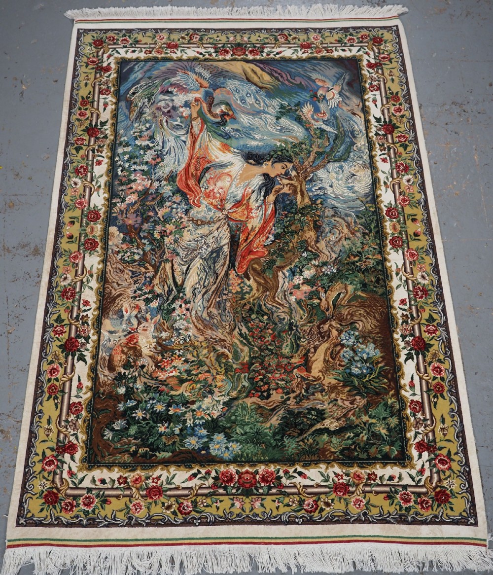 pictorial tabriz rug paradise garden with birds animals flowers