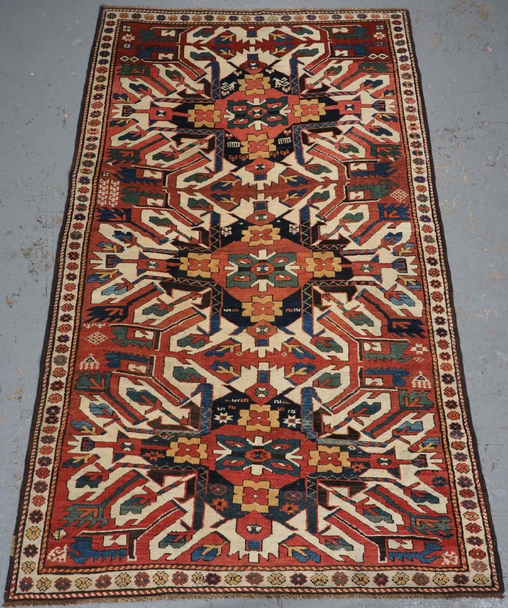 antique caucasian chelaberd kazak rug triple medallion outstanding condition circa 1890