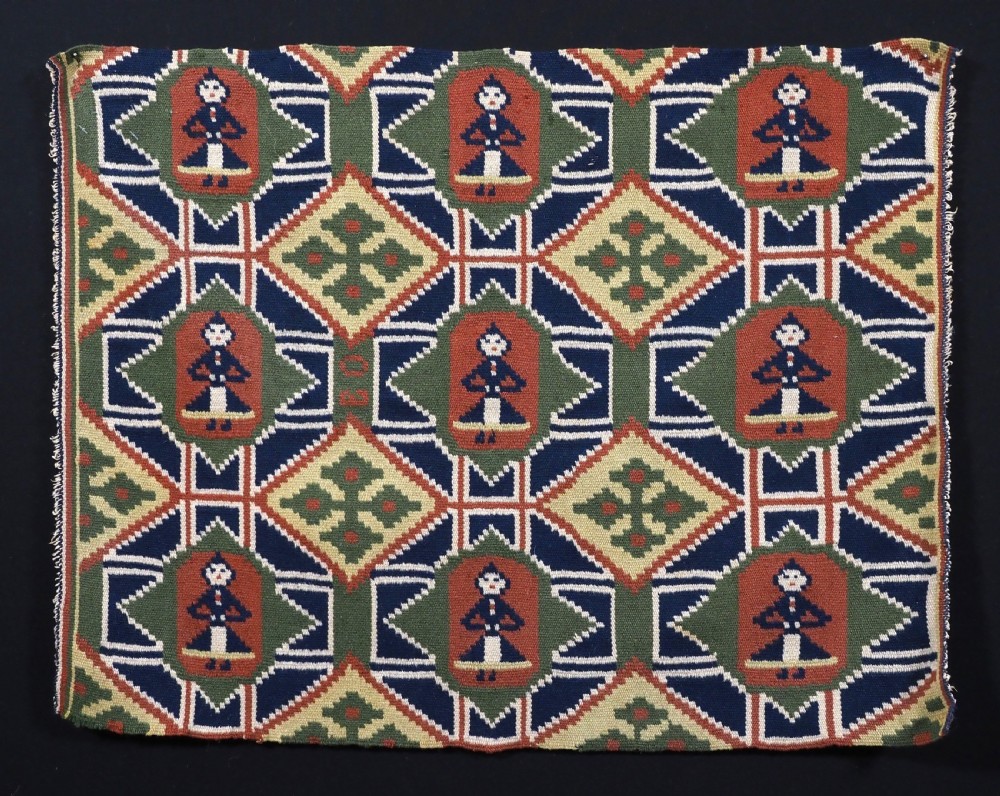 antique swedish carriage cushion cover face nine ladies in traditional dress mid 19th century