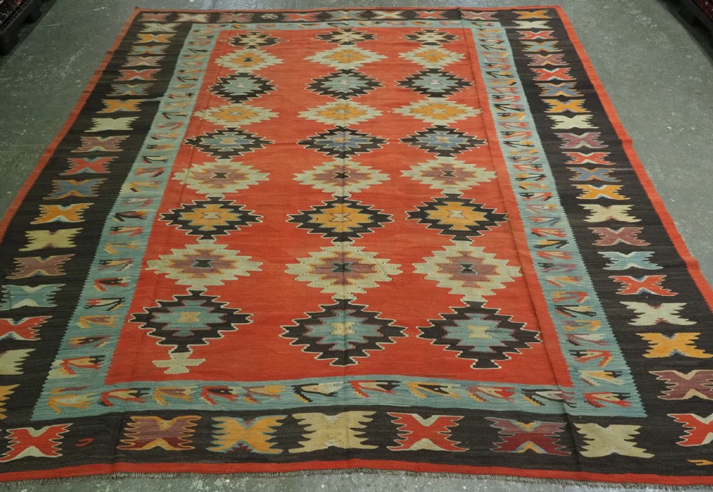 antique pirot sarkoy kilim of repeat medallion design large room size circa 1920