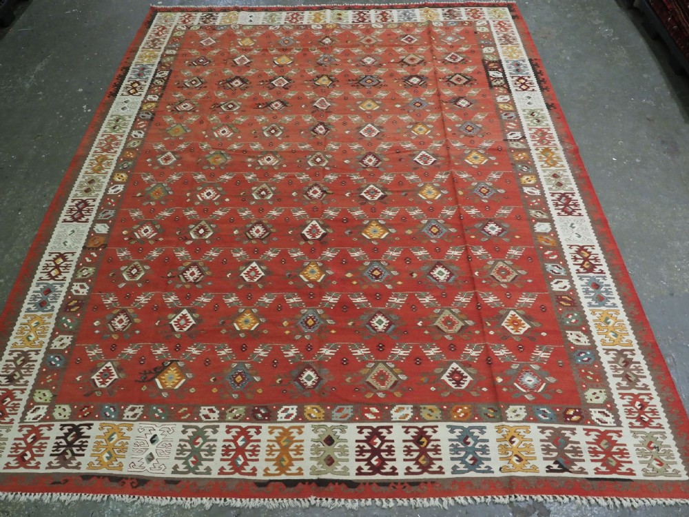 antique pirot sarkoy kilim of repeat design large room size circa 1920