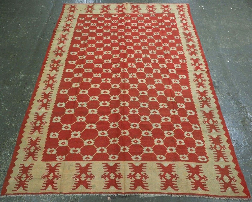 antique pirot sarkoy kilim of scarce lattice design superb condition circa 1920